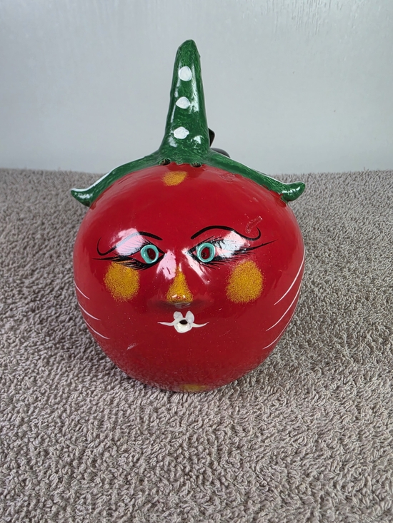 Other - Vintage Red Tomato Face Coconut Shell Decorative